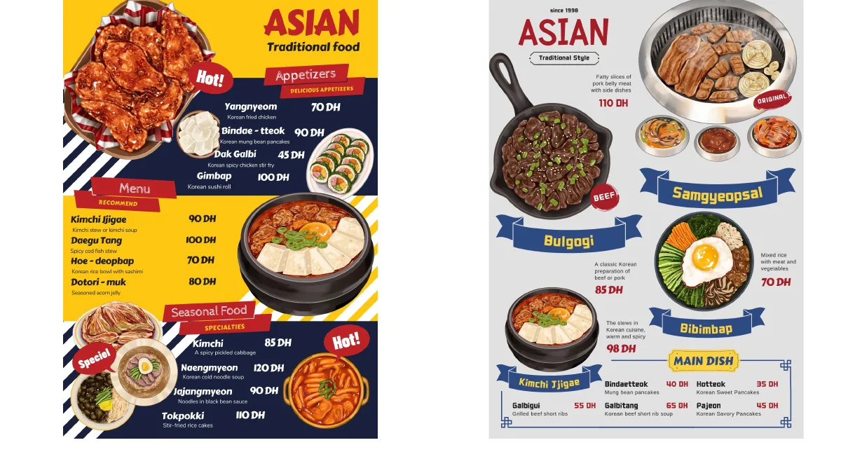 Asian menu